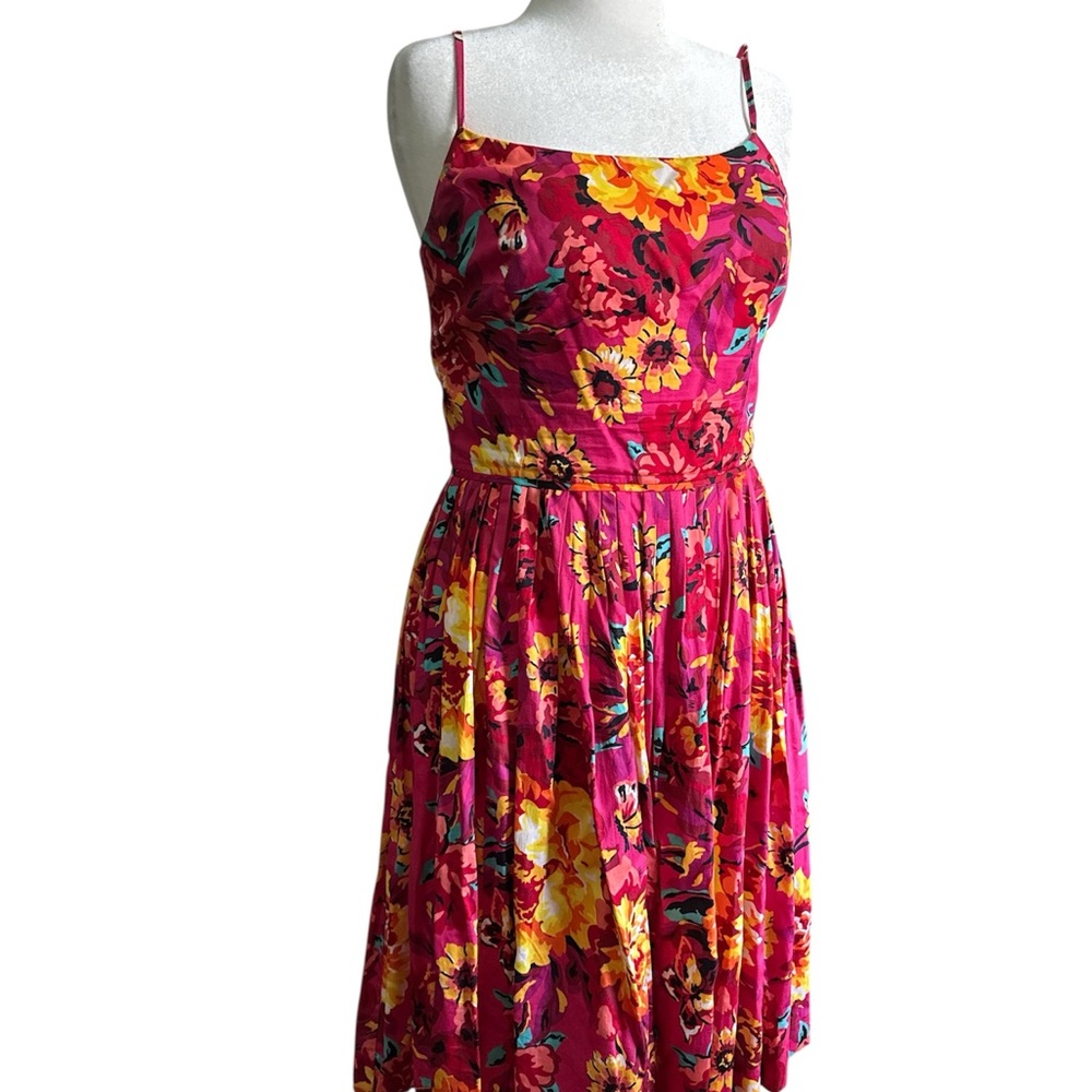 Isaac Mizrahi Fuchsia Floral Midi Dress with Spaghetti Straps